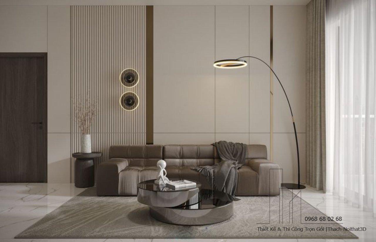 Thiết Kế Nội Thất Phòng Khách Đẹp Giá Rẻ TPHCM | Thi Công Trọn Gói | Nội Thất 3D - Thuận Thiên Bàn sofa hiện đại - phối màu hài hòa | thiet-ke-noi-that-phong-khach