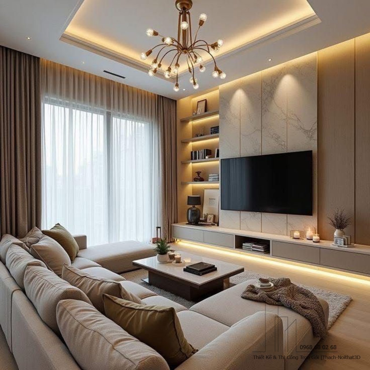 Thiết Kế Nội Thất Phòng Khách Đẹp Giá Rẻ TPHCM | Thi Công Trọn Gói | Nội Thất 3D - Thuận Thiên Phòng khách phong cách hiện đại - nhỏ gọn và tiện nghi | thiet-ke-noi-that-phong-khach