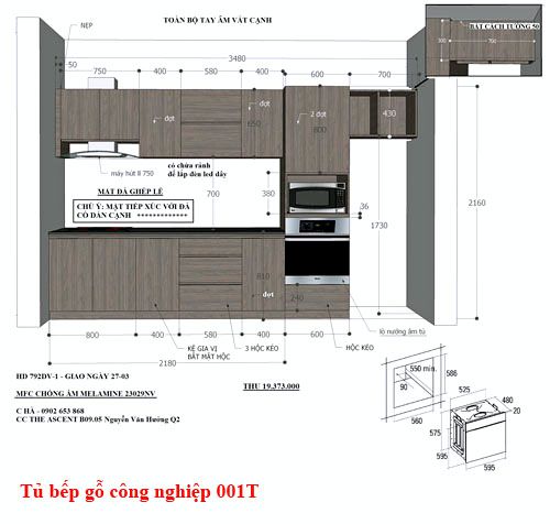 Kệ tủ bếp gỗ công nghiệp 001T