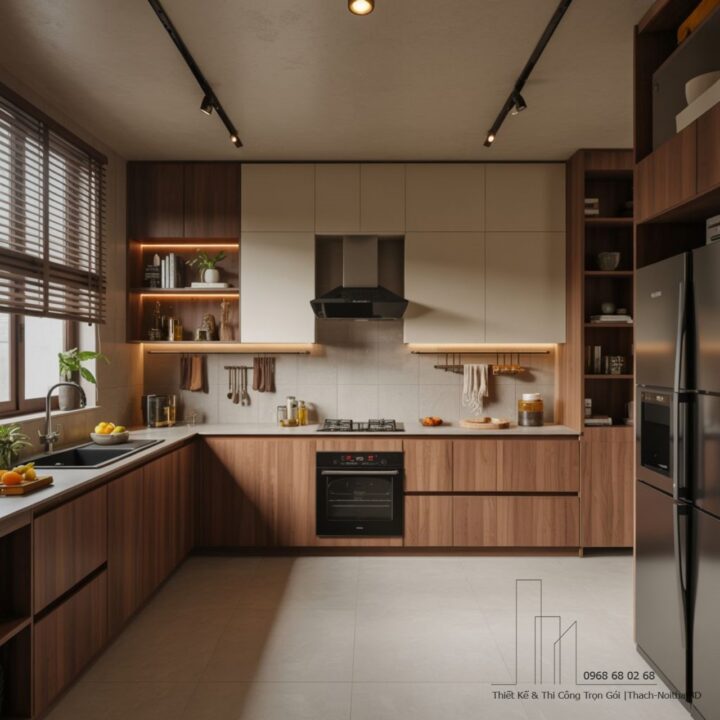 Kệ bếp gỗ công nghiệp treo tường kết hợp kệ đứng – hiện đại – tiện nghi | ke-bep-dep-gia-re