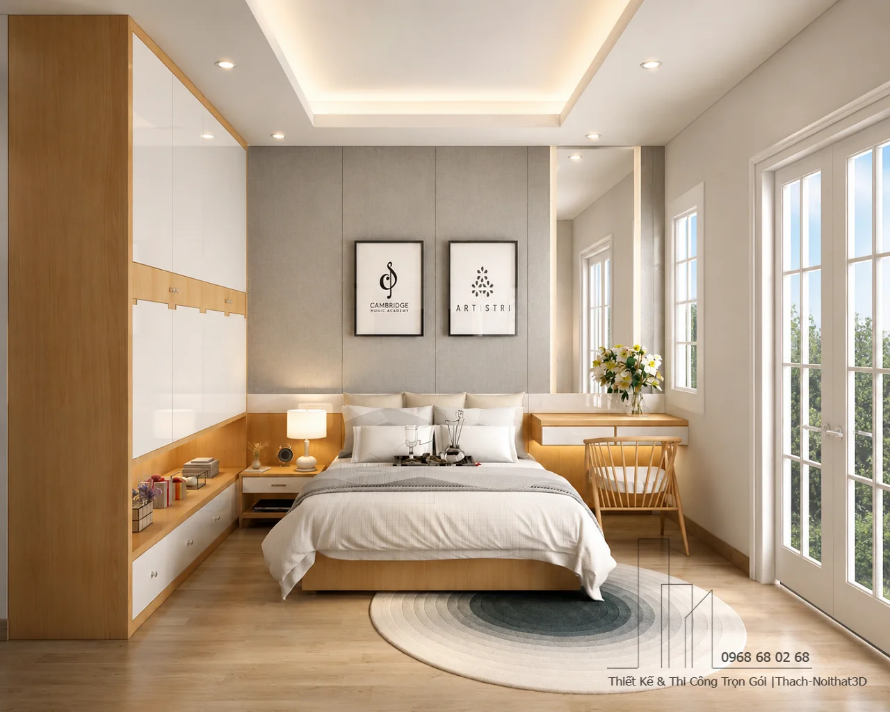 Combo Phòng Ngủ MDF Chống Ẩm A17 Hiện Đại Cho Chung Cư Nhà Phố | Nội Thất 3D - Thuận Thiên Combo phòng ngủ MDF chống ẩm A17 hiện đại cho chung cư nhà phố tone gỗ sáng