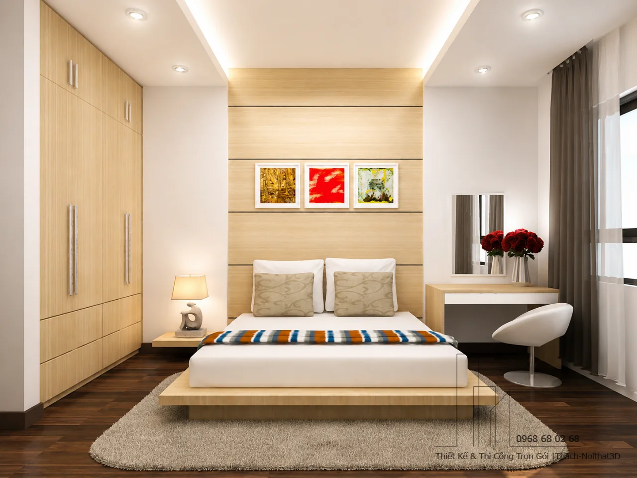 Combo Phòng Ngủ Vân Gỗ Sáng A19 Tối Giản Hiện Đại | Nội Thất 3D - Thuận Thiên Combo phòng ngủ vân gỗ sáng A19 phong cách tối giản hiện đại cho căn hộ chung cư