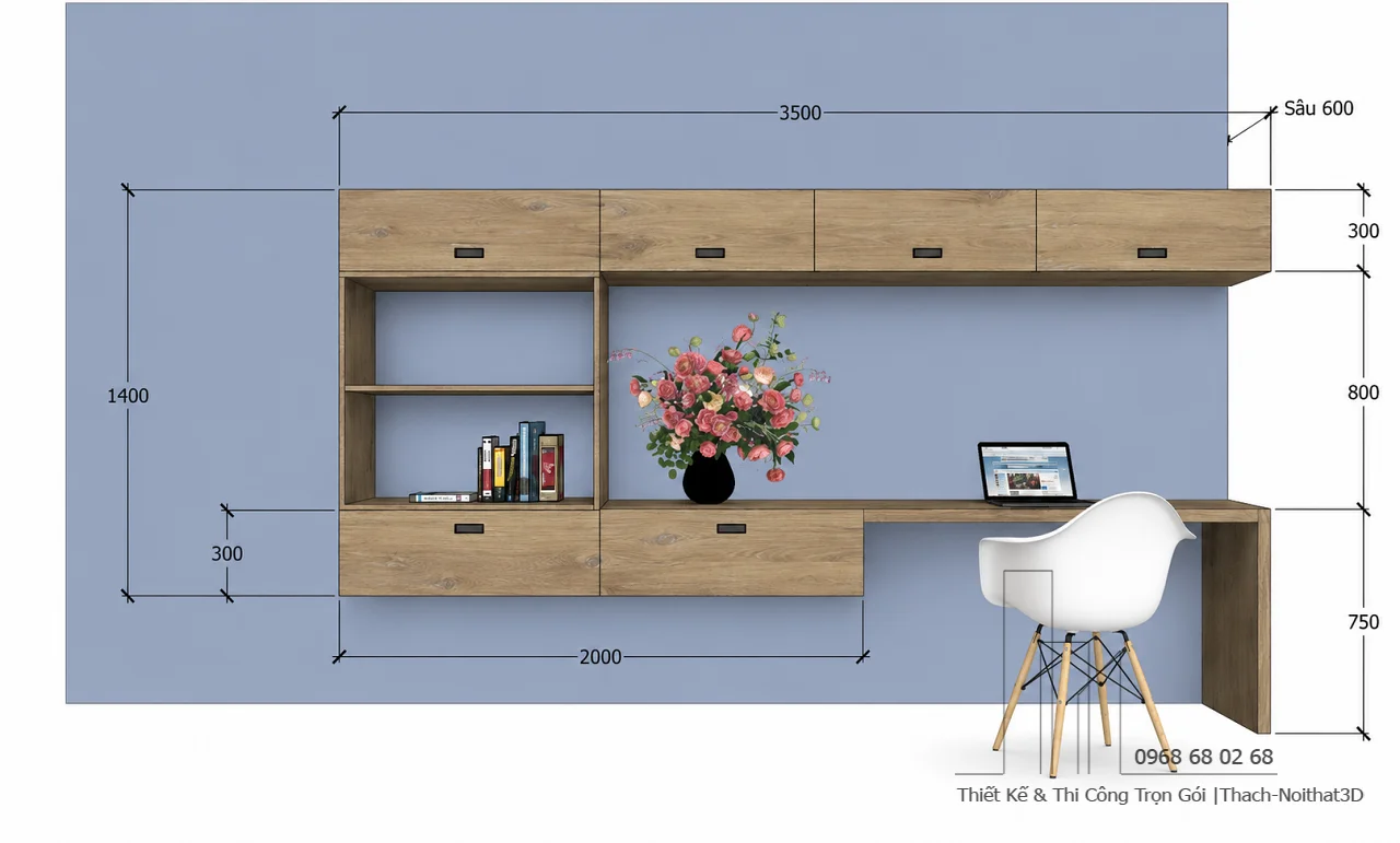 Combo Phòng Ngủ Có Bàn Làm Việc Hiện Đại A15 Đẹp Tối Giản | Nội Thất 3D - Thuận Thiên Kích thước giường ngủ MDF kháng ẩm combo phòng ngủ hiện đại đẹp