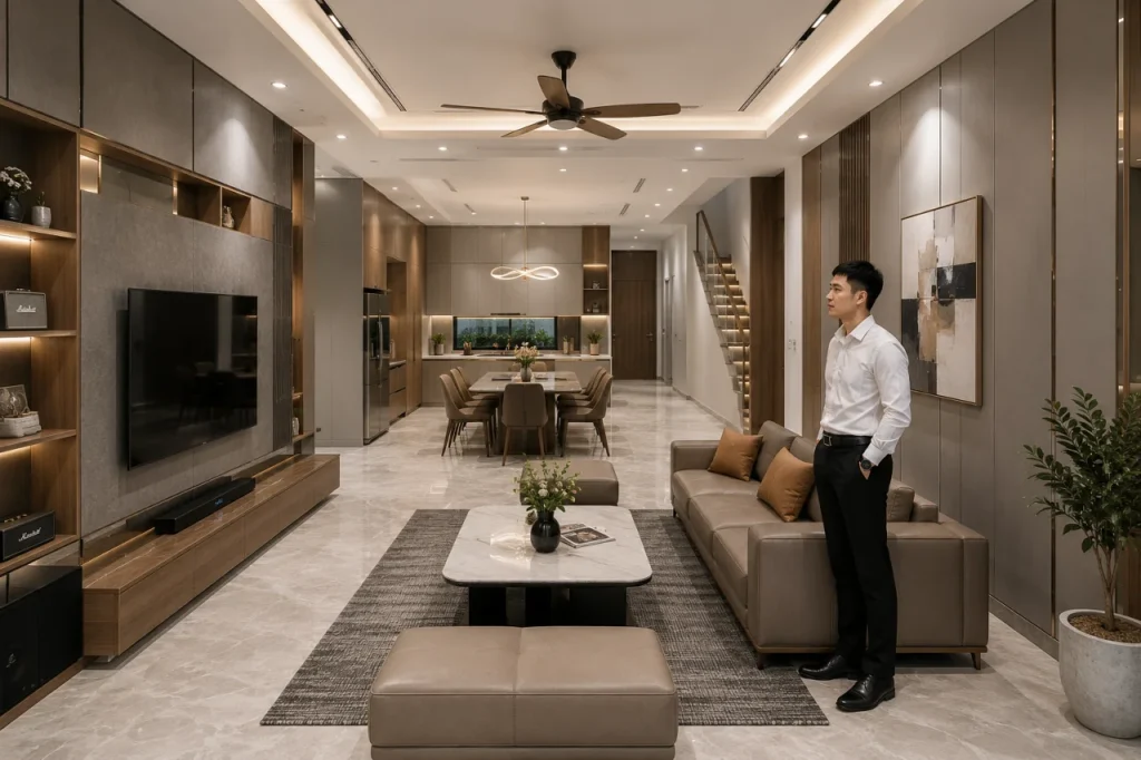 Không gian nội thất hoàn thiện sau quá trình thiết kế sản xuất và thi công nội thất trọn gói