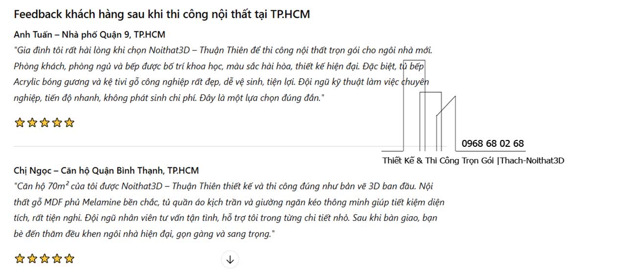 Feedback khách hàng sau khi thi công nội thất tại TPHCM.