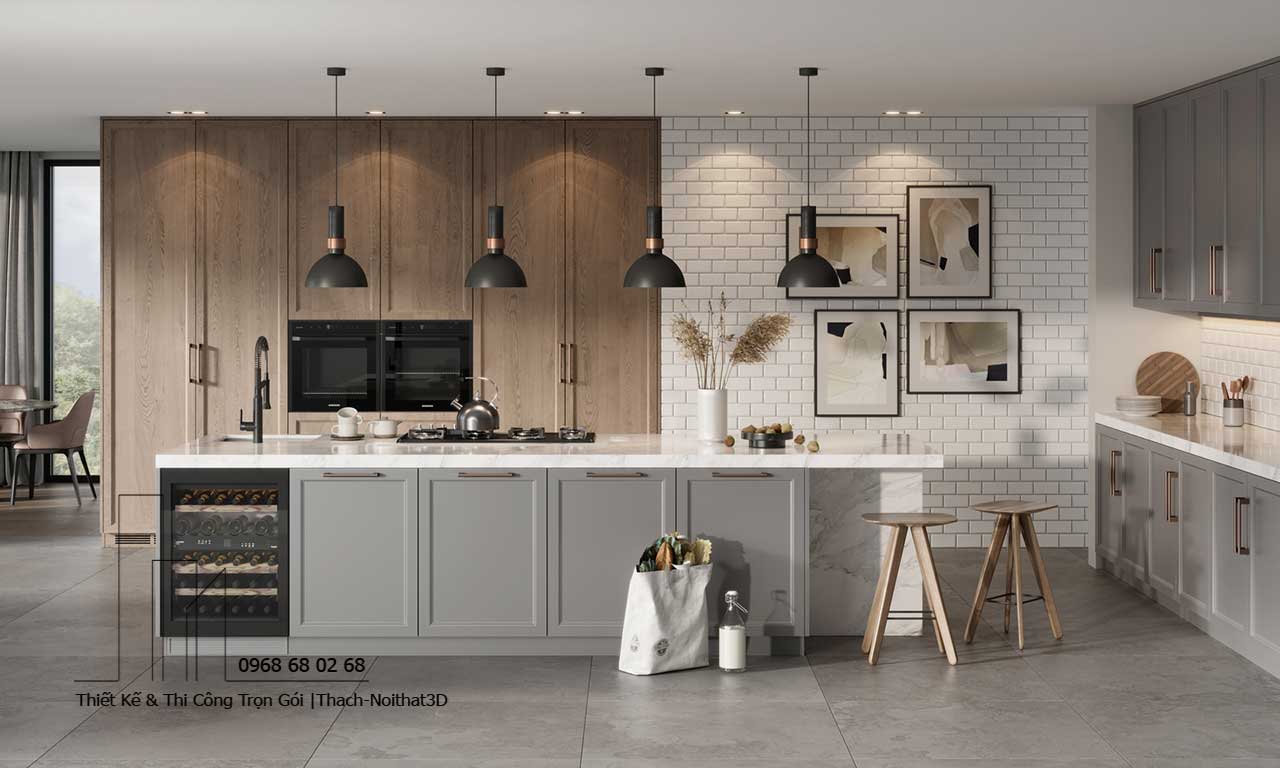 Tủ bếp gỗ công nghiệp MDF phủ Melamine tại căn hộ TPHCM.