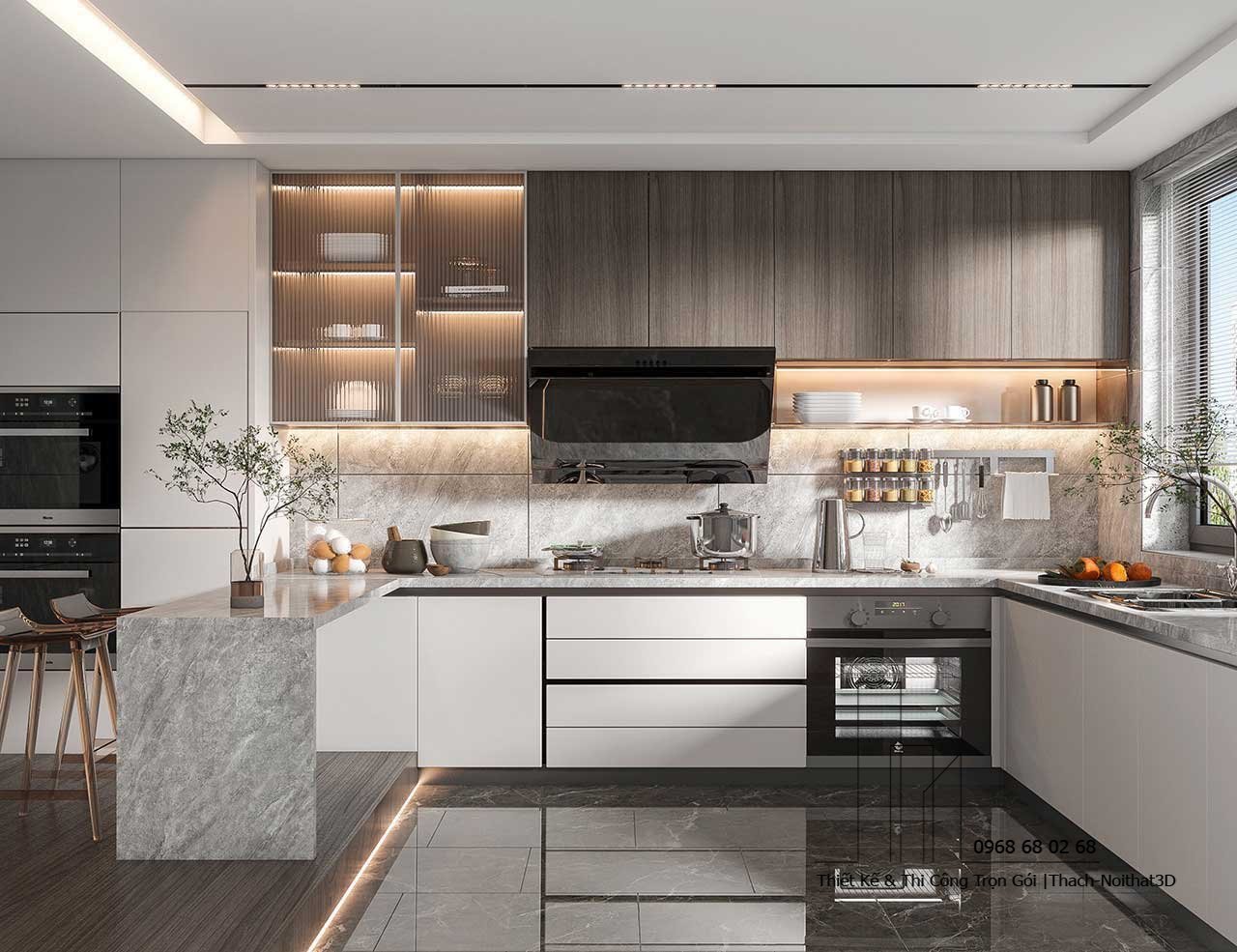 40 Mẫu Nội Thất Nhà Bếp Giá Rẻ | Thi Công 10–15 Ngày 2025 | Nội Thất 3D - Thuận Thiên Tủ bếp hiện đại gỗ công nghiệp Inox kết hợp