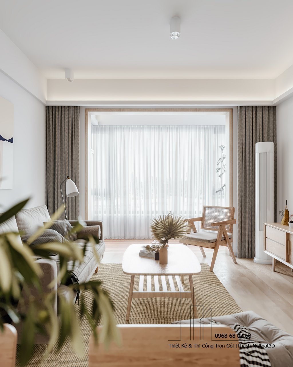 Nội Thất Nhà Cấp 4 Đẹp Giá Rẻ – Mẫu Hiện Đại 2025 | Nội Thất 3D - Thuận Thiên View phòng khách + bếp – WABISABI ánh sáng tự nhiên