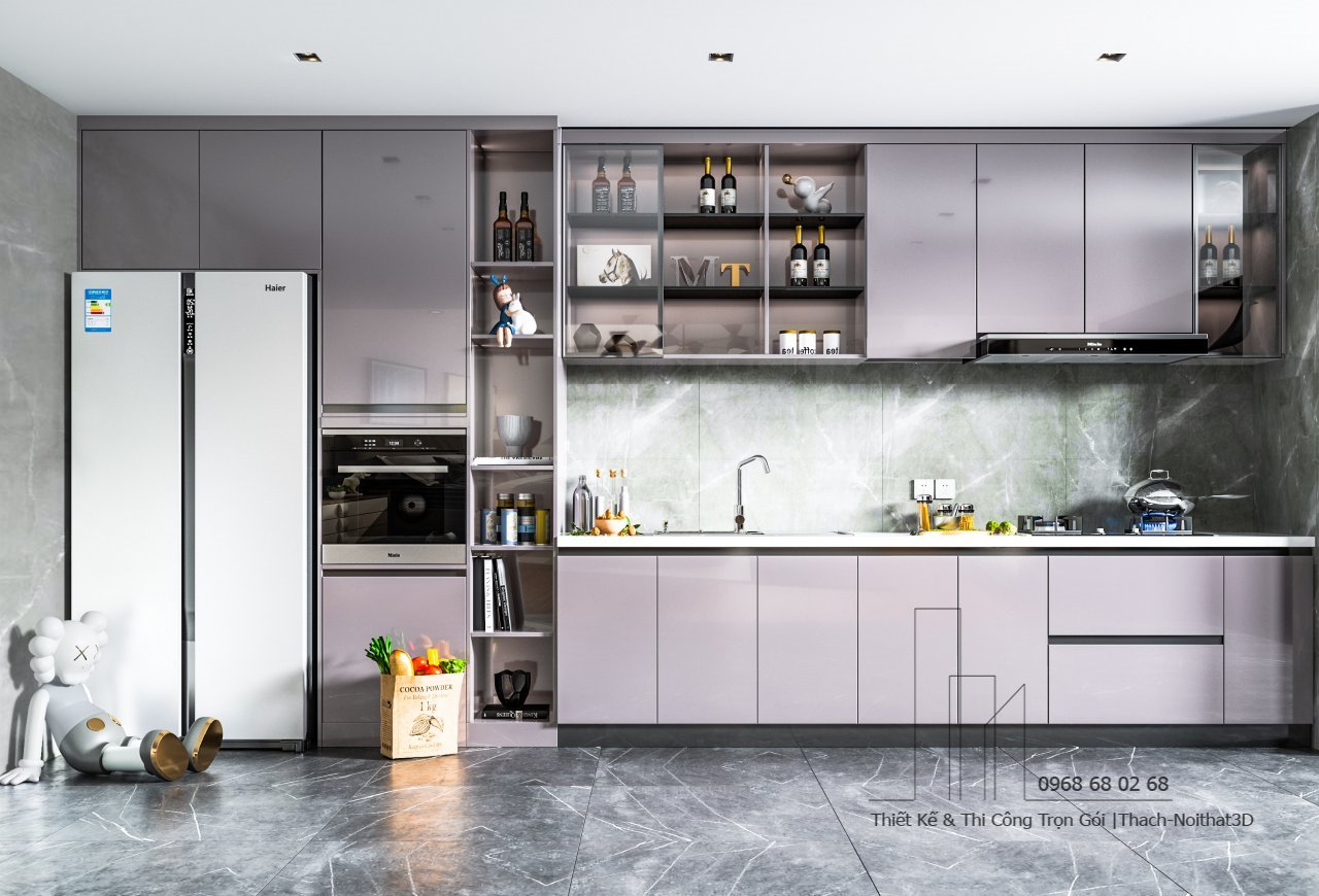 100+ Tủ Bếp Hiện Đại Đẹp Giá Rẻ, Thi Công Trọn Gói Tại TPHCM | Nội Thất 3D - Thuận Thiên Thiết kế kệ bếp gỗ hiện đại chữ L tiện nghi