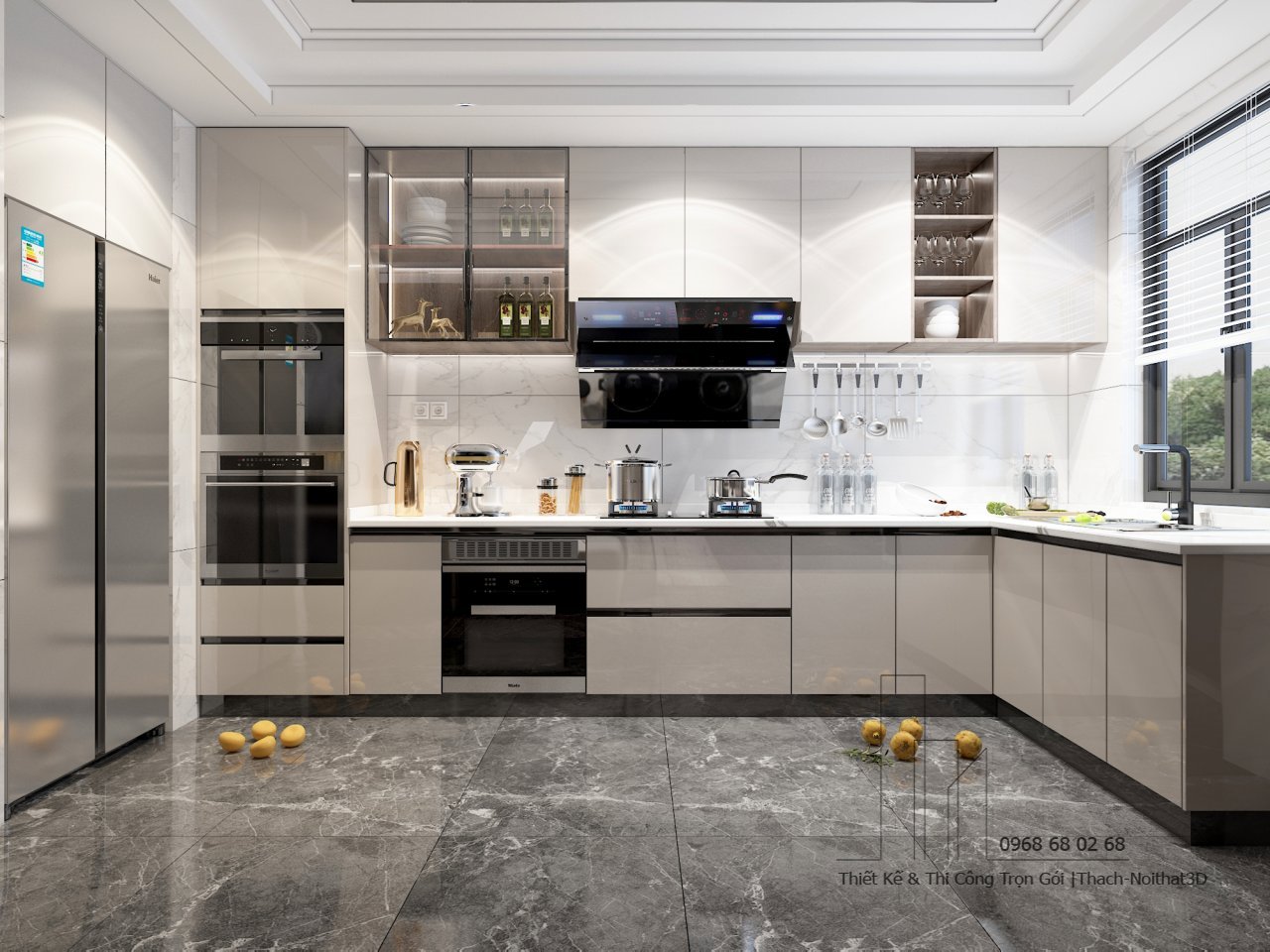 100+ Tủ Bếp Hiện Đại Đẹp Giá Rẻ, Thi Công Trọn Gói Tại TPHCM | Nội Thất 3D - Thuận Thiên Thiết kế kệ bếp gỗ hiện đại tiện ích cho gia đình