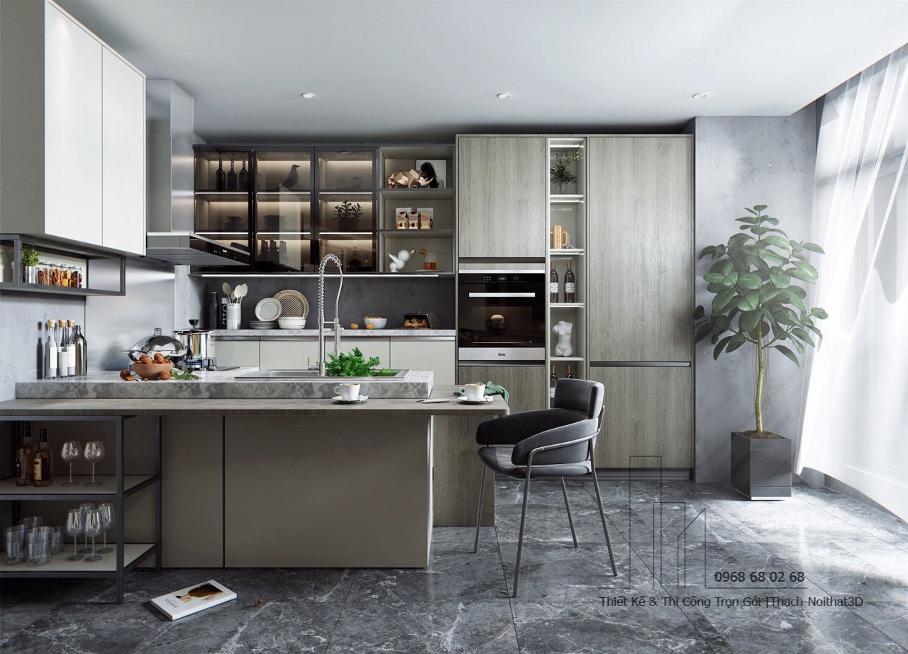 100+ Tủ Bếp Hiện Đại Đẹp Giá Rẻ, Thi Công Trọn Gói Tại TPHCM | Nội Thất 3D - Thuận Thiên Thiết kế kệ nhà bếp hiện đại chữ U công năng thông minh