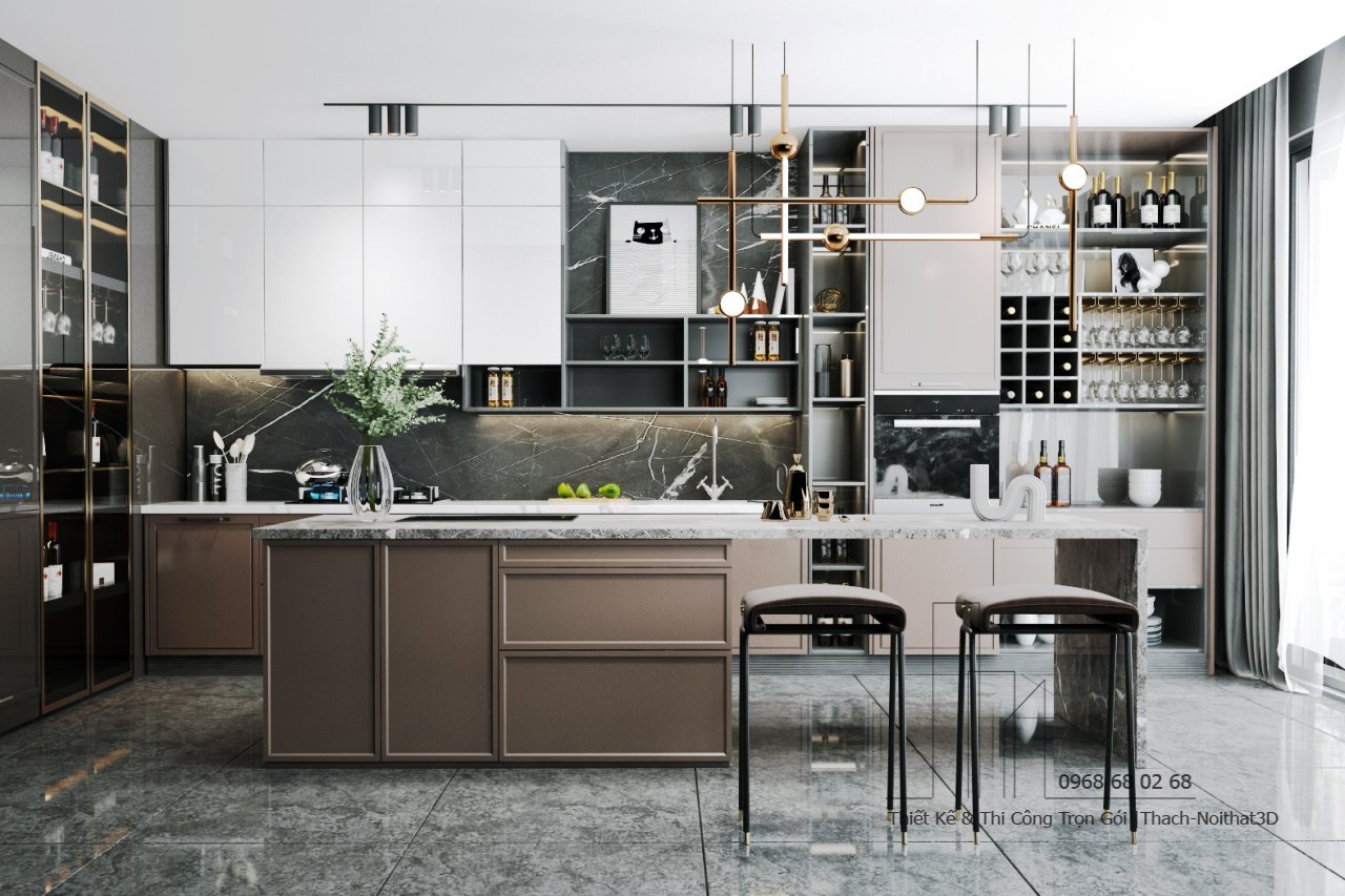 100+ Tủ Bếp Hiện Đại Đẹp Giá Rẻ, Thi Công Trọn Gói Tại TPHCM | Nội Thất 3D - Thuận Thiên Mẫu kệ nhà bếp hiện đại cho nhà phố sang trọng