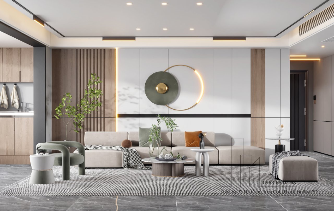 Nội Thất Phòng Khách Giá Rẻ, Thi Công Trọn Gói Tại TPHCM | Nội Thất 3D - Thuận Thiên Thiết kế phòng khách đơn giản phong cách tối giản