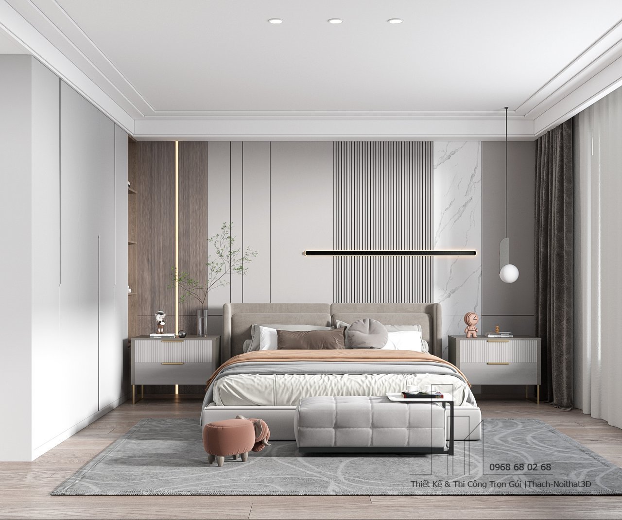 Nội Thất Phòng Ngủ Đẹp – Giải Pháp Hiện Đại, Đẹp Giá Rẻ, Thi Công Trọn Gói Tại Tphcm | Nội Thất 3D - Thuận Thiên Thiết kế phòng ngủ master đẹp sang trọng