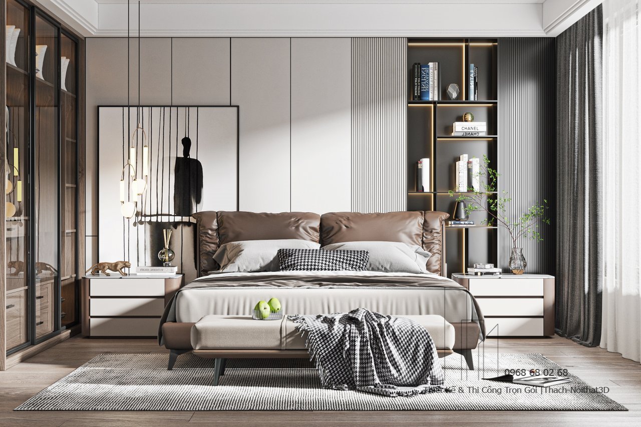 Nội Thất Phòng Ngủ Đẹp – Giải Pháp Hiện Đại, Đẹp Giá Rẻ, Thi Công Trọn Gói Tại Tphcm | Nội Thất 3D - Thuận Thiên Mẫu phòng ngủ master đẹp Eco xanh