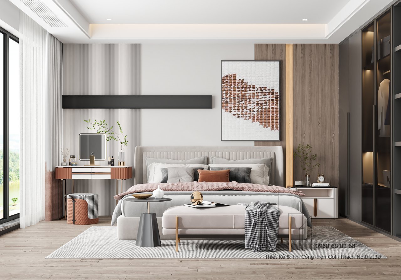 Nội Thất Phòng Ngủ Đẹp – Giải Pháp Hiện Đại, Đẹp Giá Rẻ, Thi Công Trọn Gói Tại Tphcm | Nội Thất 3D - Thuận Thiên Mẫu phòng ngủ master đẹp Luxury sang trọng