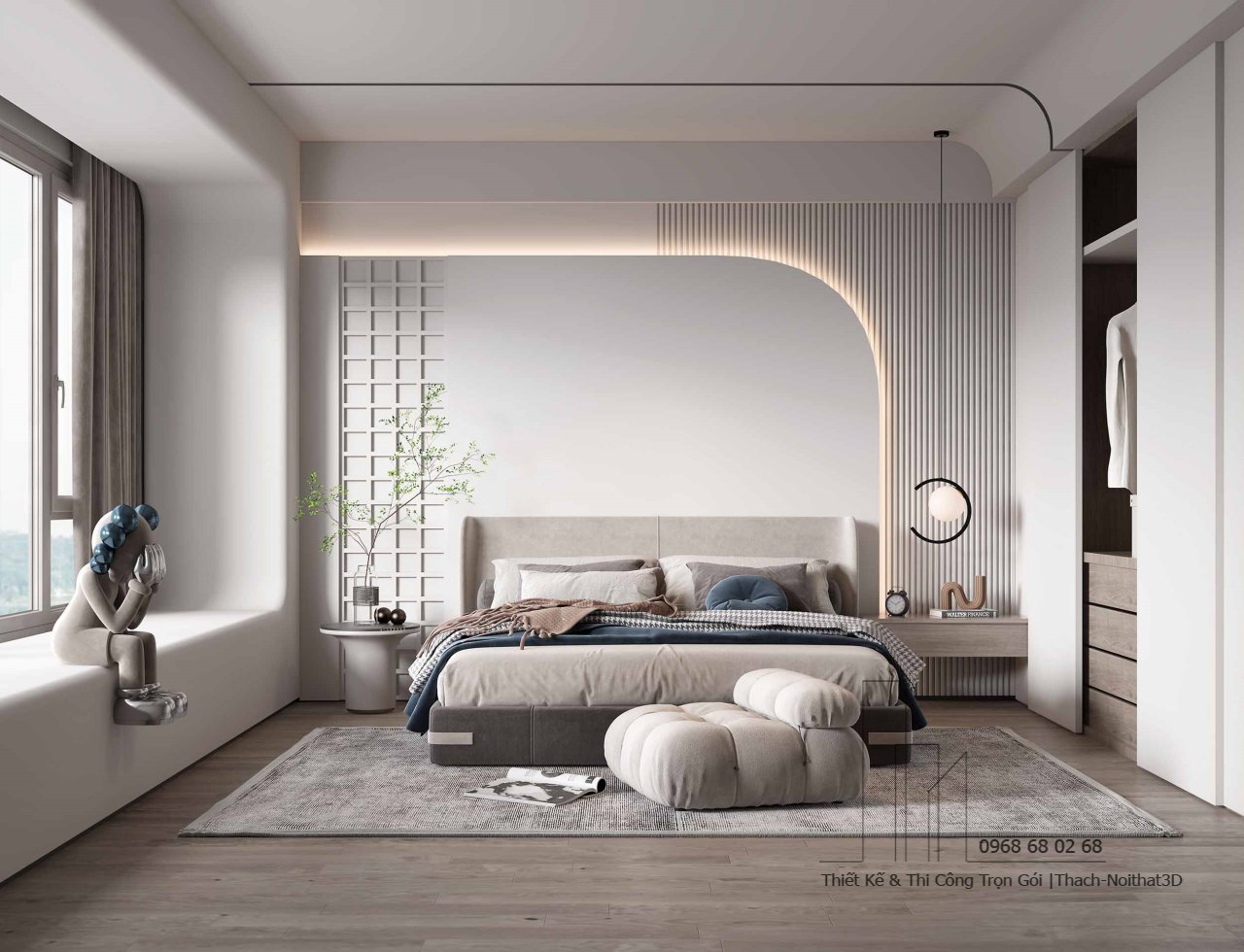 Nội Thất Phòng Ngủ Rẻ Đẹp, Thi Công Trọn Gói Tại TPHCM | Nội Thất 3D - Thuận Thiên Mẫu phòng ngủ rẻ đẹp phong cách Bắc Âu