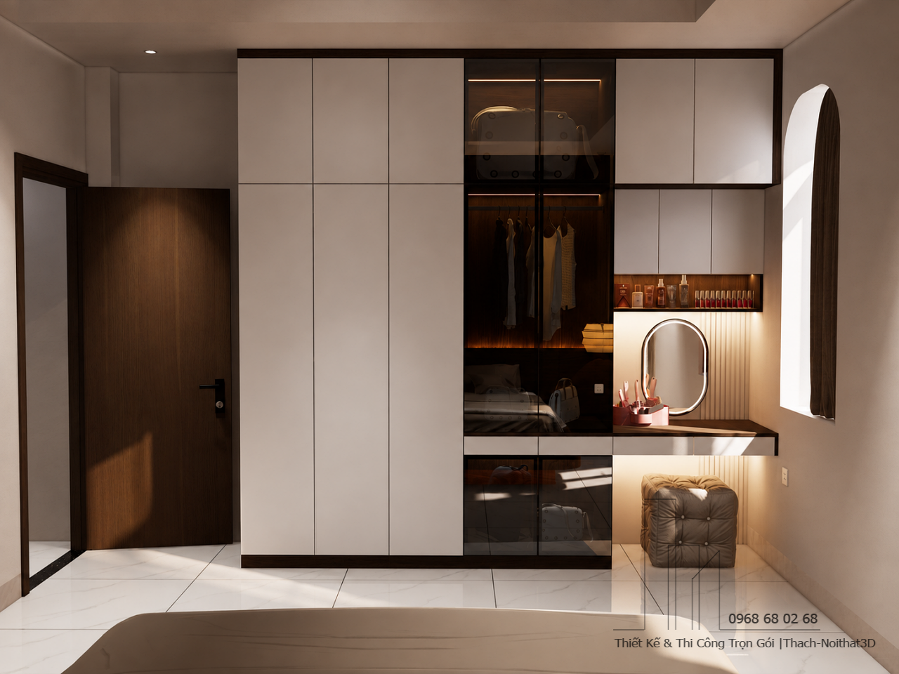 Phòng Ngủ Bố Mẹ Vân Gỗ Óc Chó 20m² Giá Rẻ | Combo 63 Triệu | Nội Thất 3D - Thuận Thiên Combo trọn gói phòng ngủ 20m2 đẹp giá rẻ với giường bay và tủ quần áo
