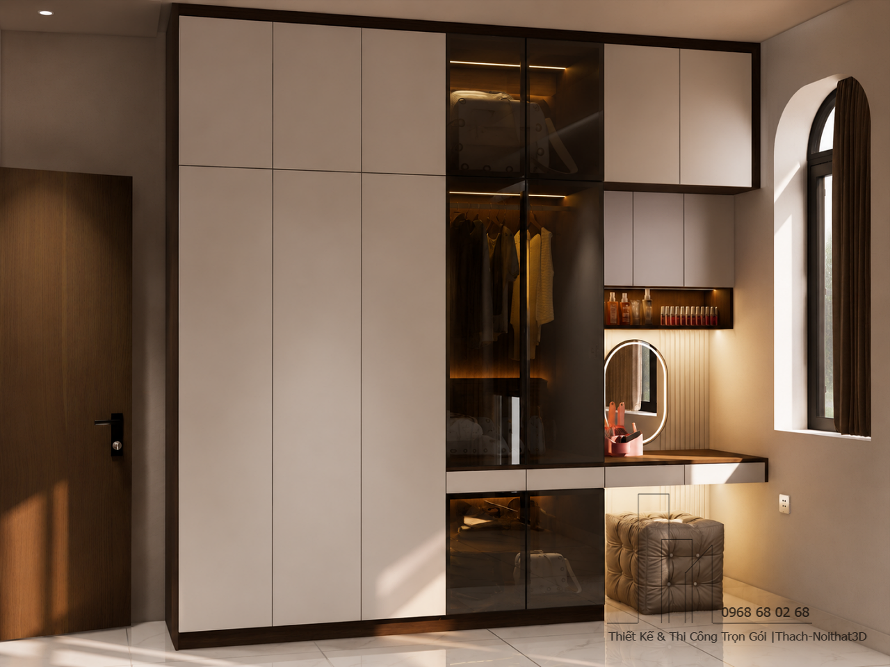 Phòng Ngủ Bố Mẹ Vân Gỗ Óc Chó 20m² Giá Rẻ | Combo 63 Triệu | Nội Thất 3D - Thuận Thiên Tủ quần áo kịch trần MDF An Cường cho phòng ngủ bố mẹ 20m2